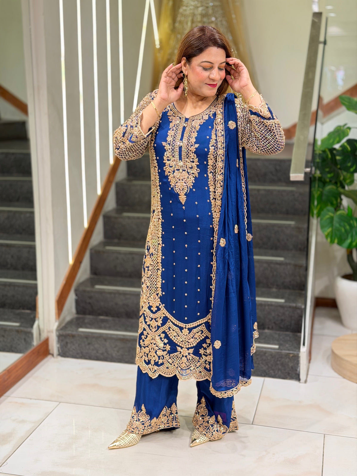 Royal Zardozi Heavy Embroidered Silk Suit Set with Dupatta – Royal Blue