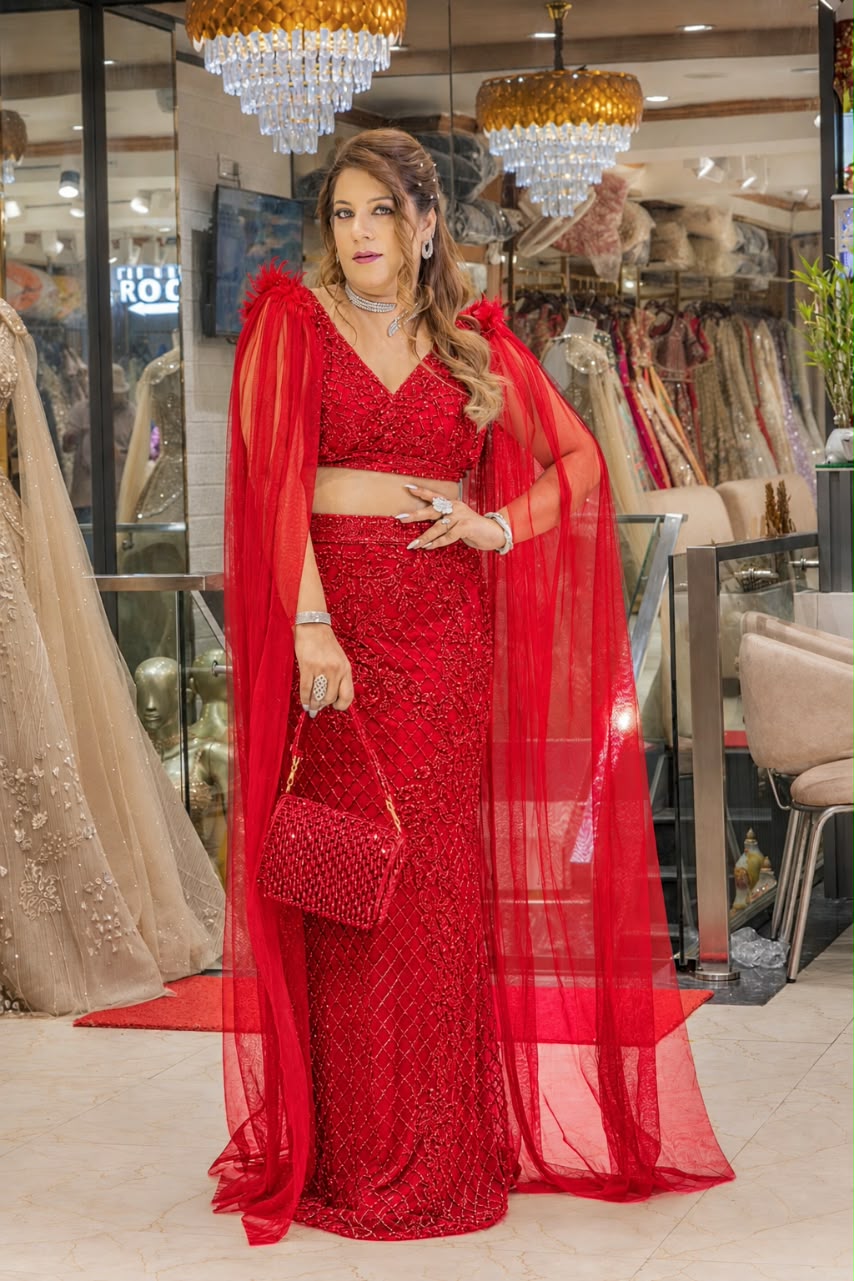 Sequined Cape Lehenga Set with Feather Details | Increase Fashion