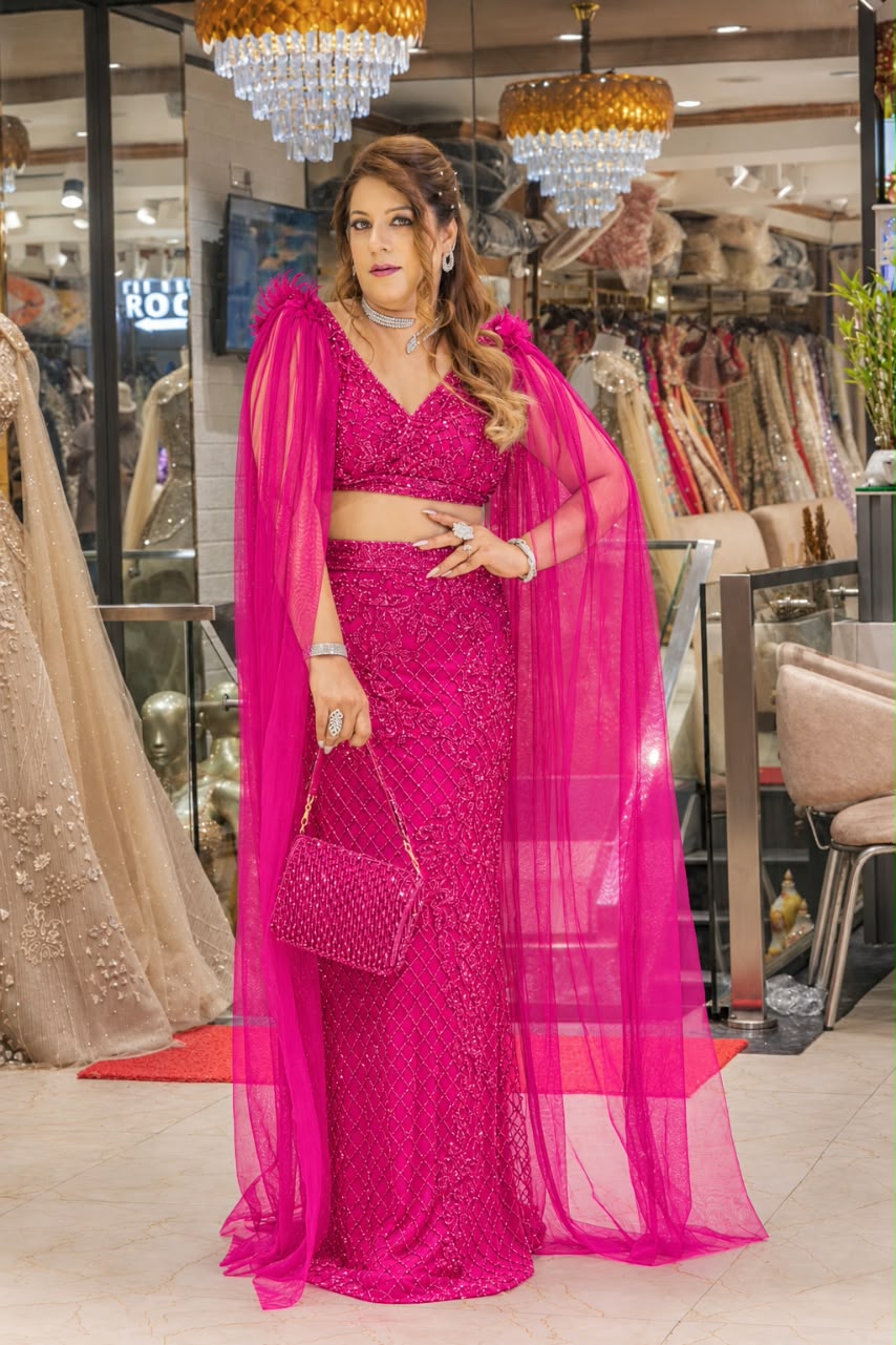 Sequined Cape Lehenga Set with Feather Details | Increase Fashion