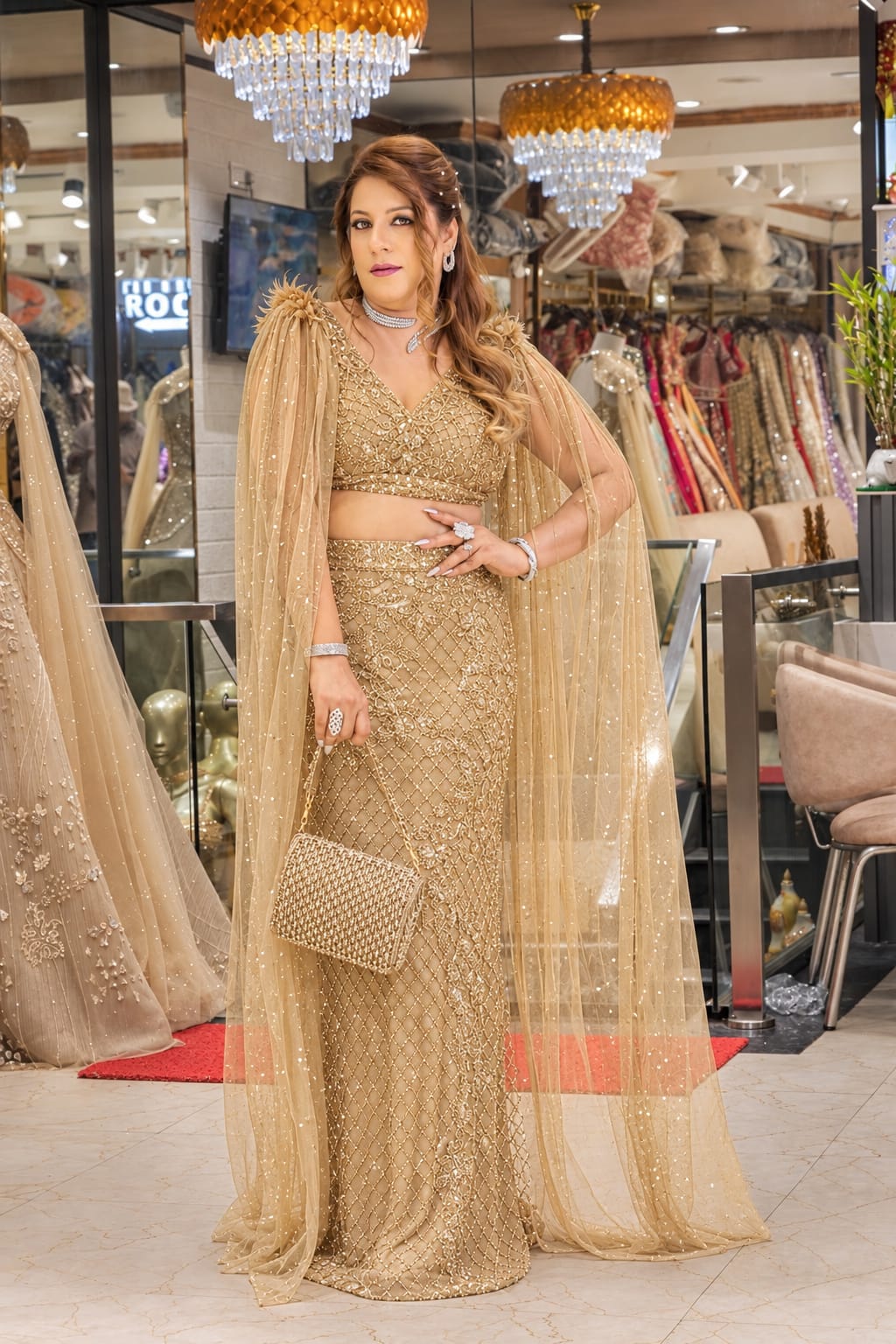 Sequined Cape Lehenga Set with Feather Details | Increase Fashion