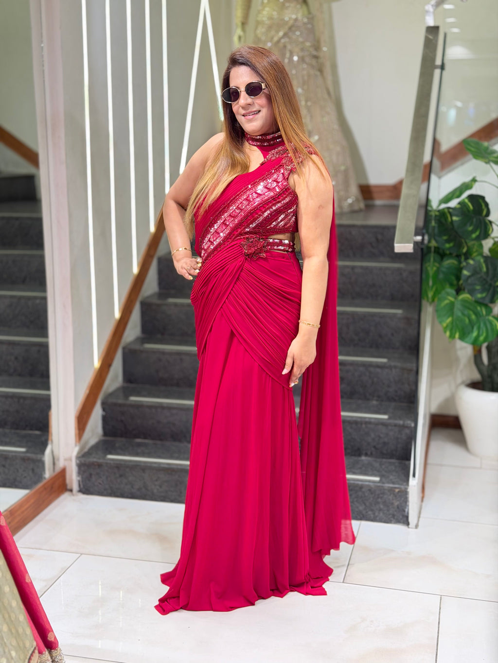Asymmetric One-Shoulder Pre-Draped Saree Gown | Increase Fashion