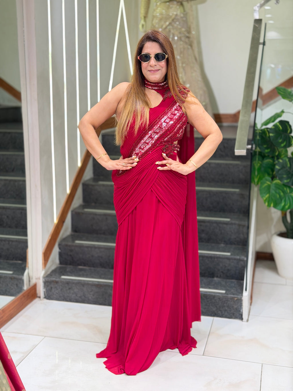 Asymmetric One-Shoulder Pre-Draped Saree Gown | Increase Fashion