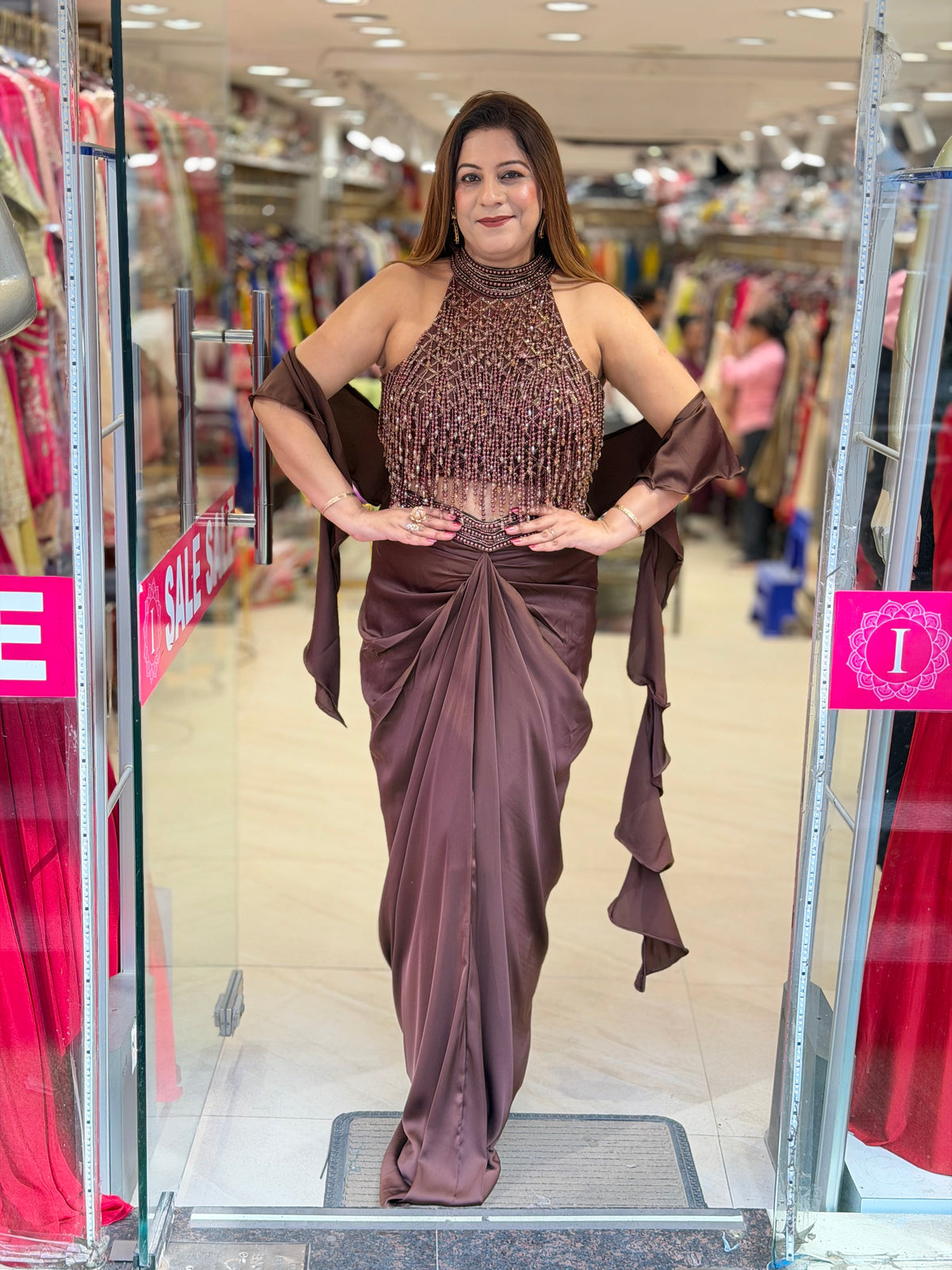 Beaded Halter Crop Top with Draped Tulip Saree Skirt Set | Increase Fashion