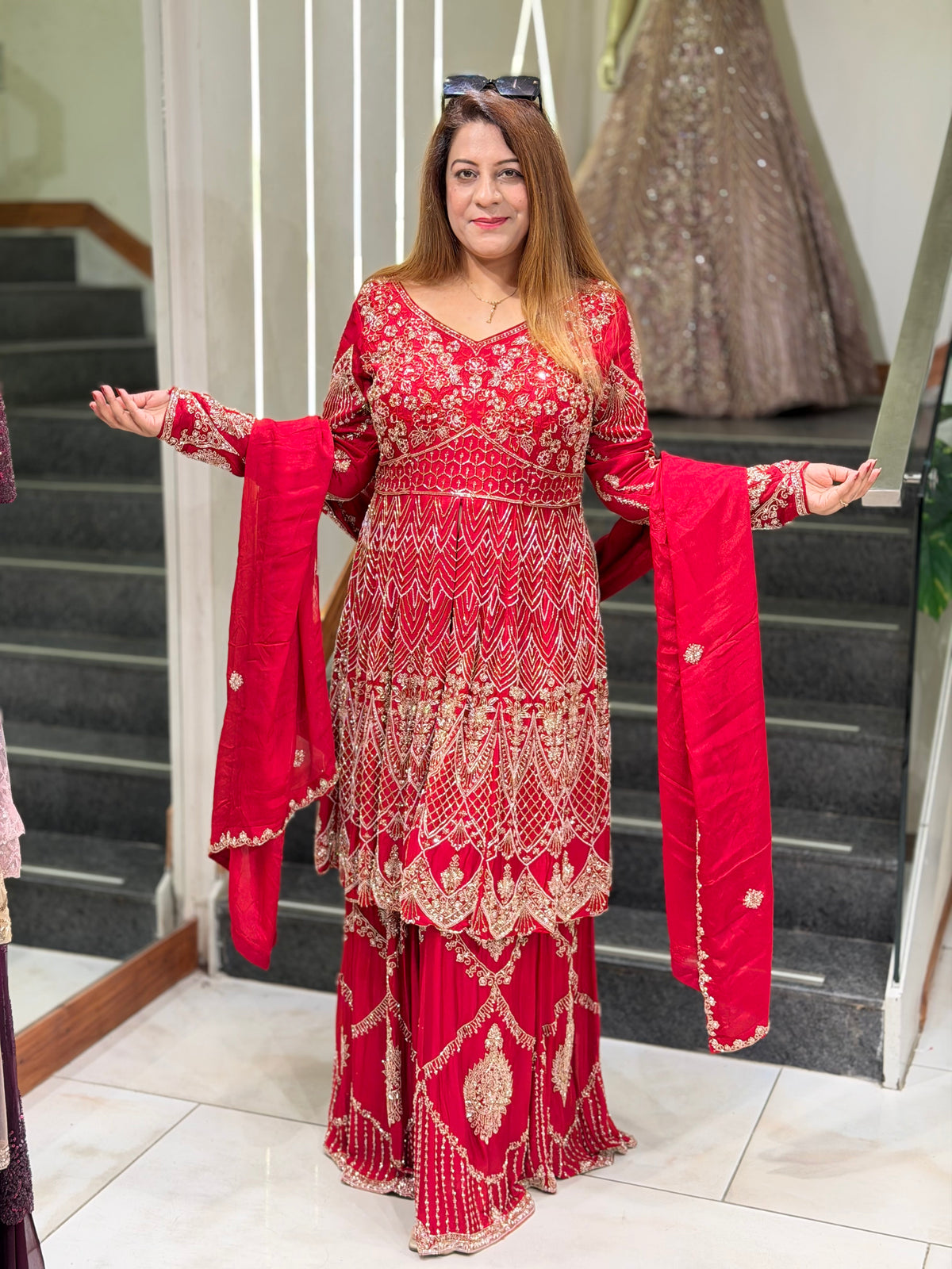 Stylish Red Heavily Embroidered Kurti & Sharara Suit Set | Increase Fashion
