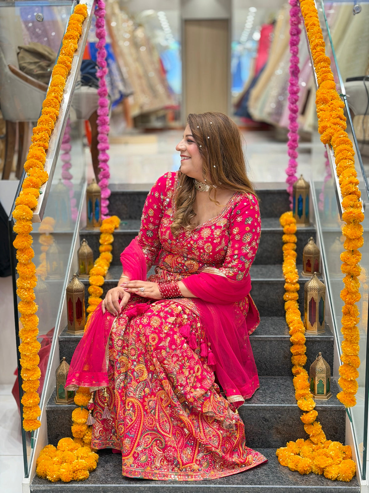 Heavy Paisley Embroidered Short Kurta with Gharara & Tassel Dupatta – Vibrant Magenta Pink