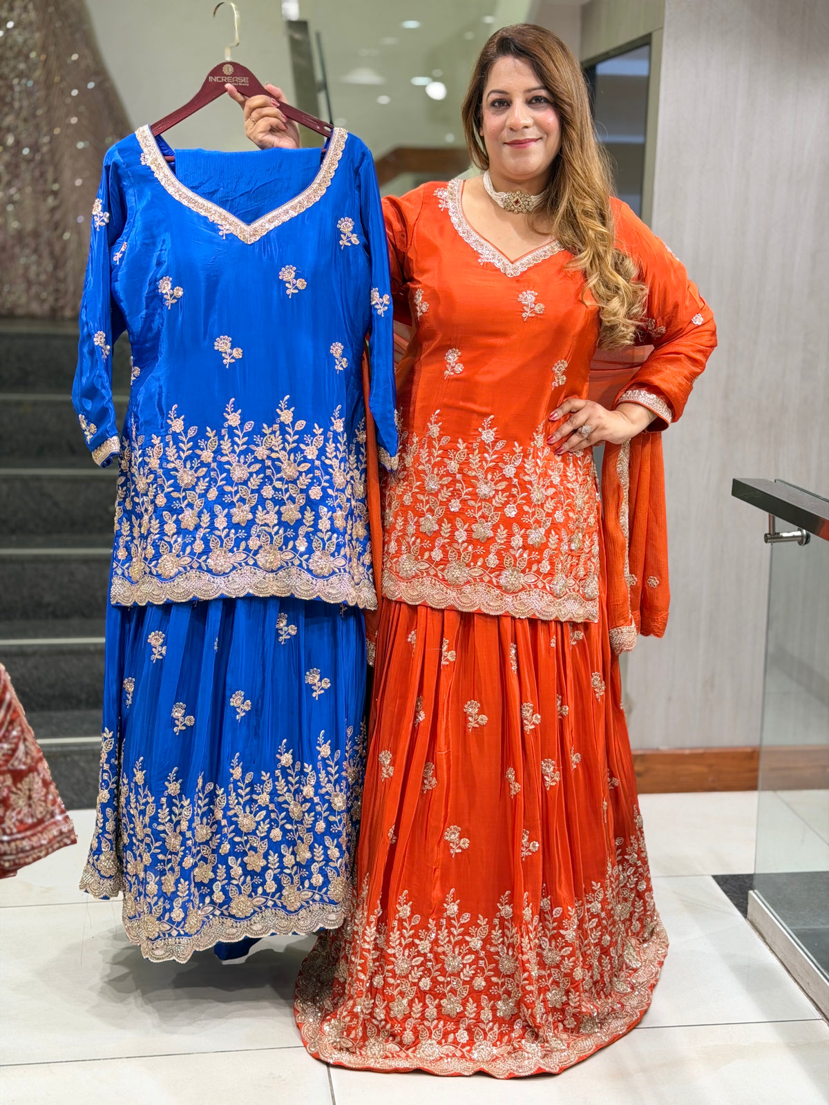 Zardozi Embroidered Short Kurta with Flared Gharara & Dupatta Set | Increase Fashion