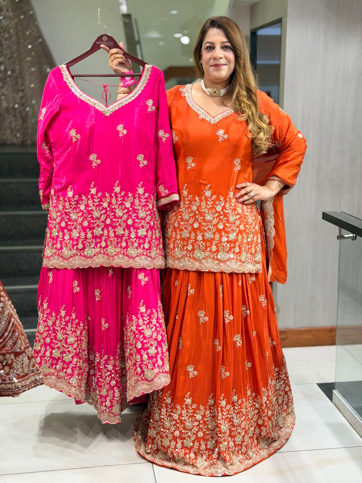 Zardozi Embroidered Short Kurta with Flared Gharara & Dupatta Set | Increase Fashion