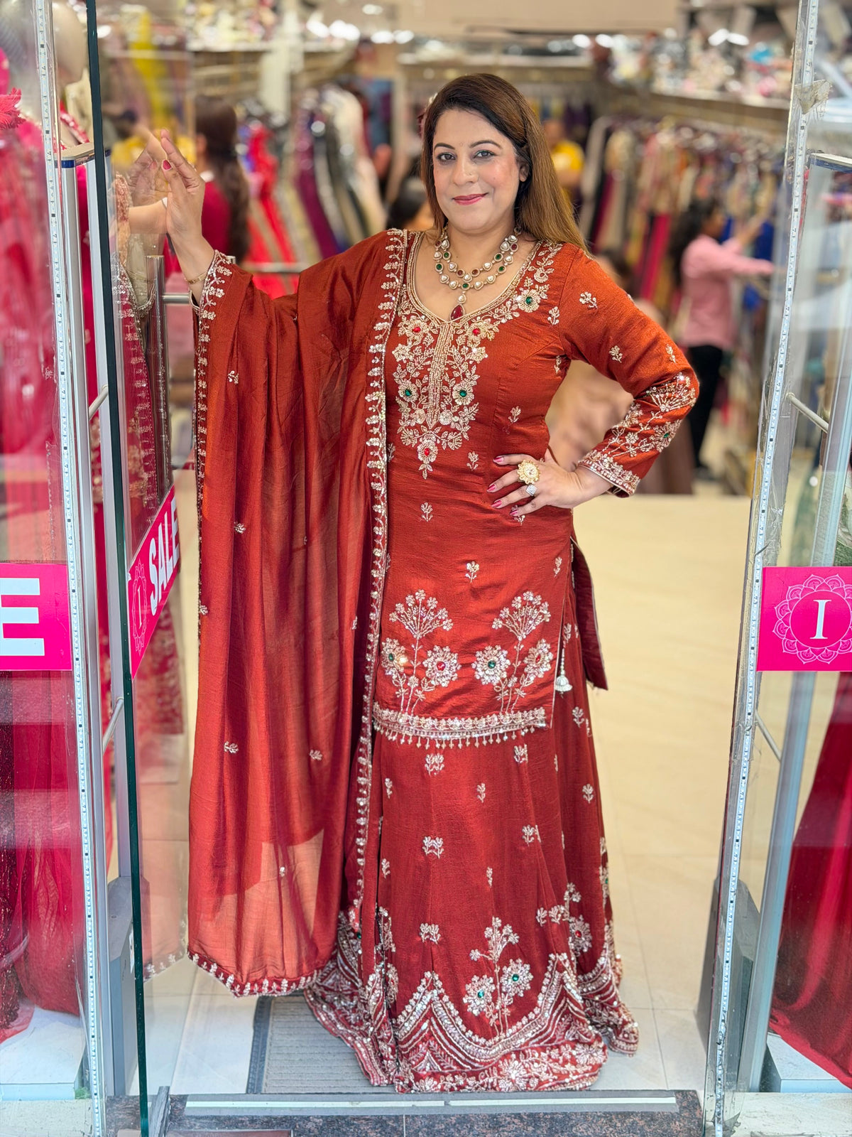Zardozi Embroidered Straight Kurta with Flared Gharara & Dupatta Set – Increase Fashion