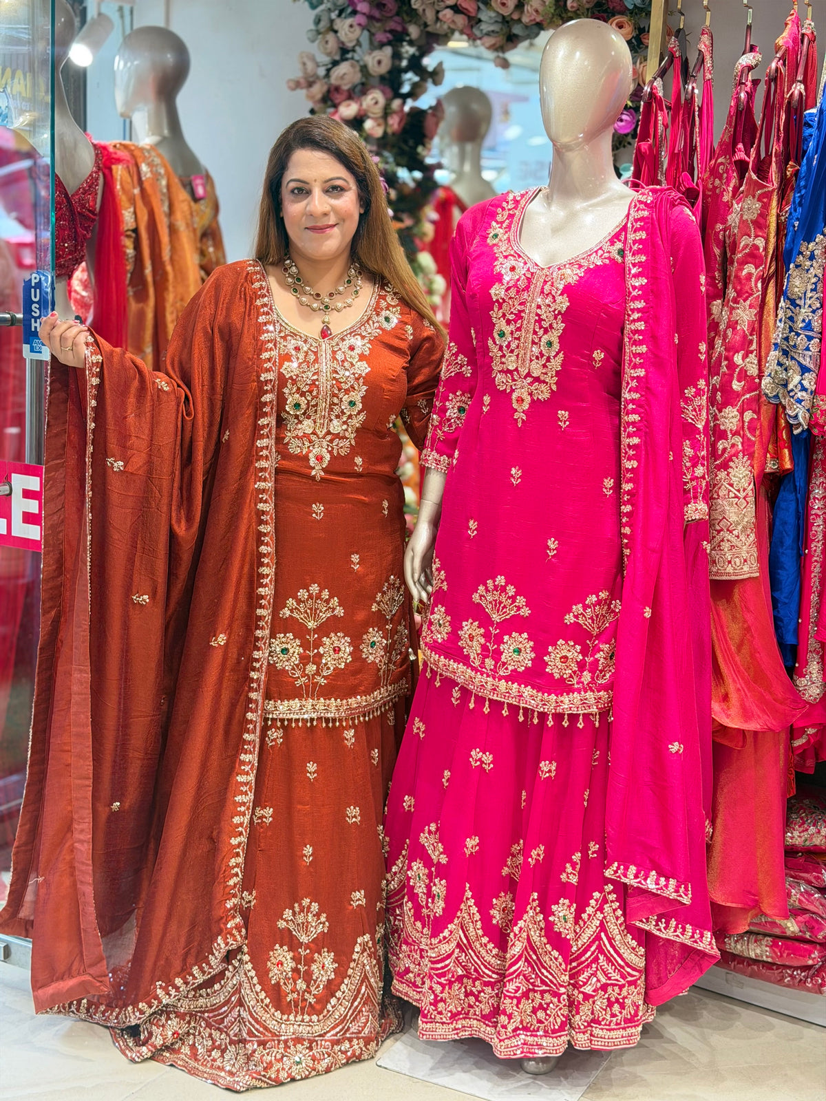 Zardozi Embroidered Straight Kurta with Flared Gharara & Dupatta Set – Increase Fashion