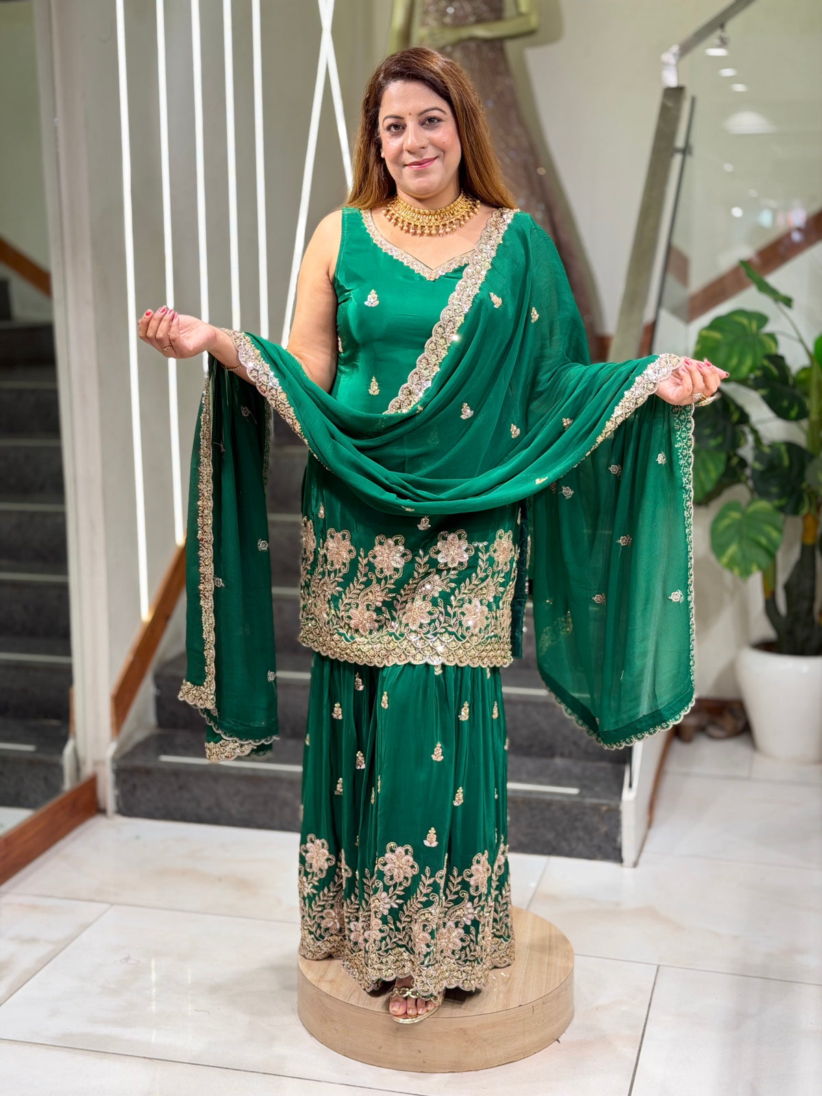 Zardozi Embroidered Sleeveless Short Kurta with Gharara & Dupatta Set | Increase Fashion