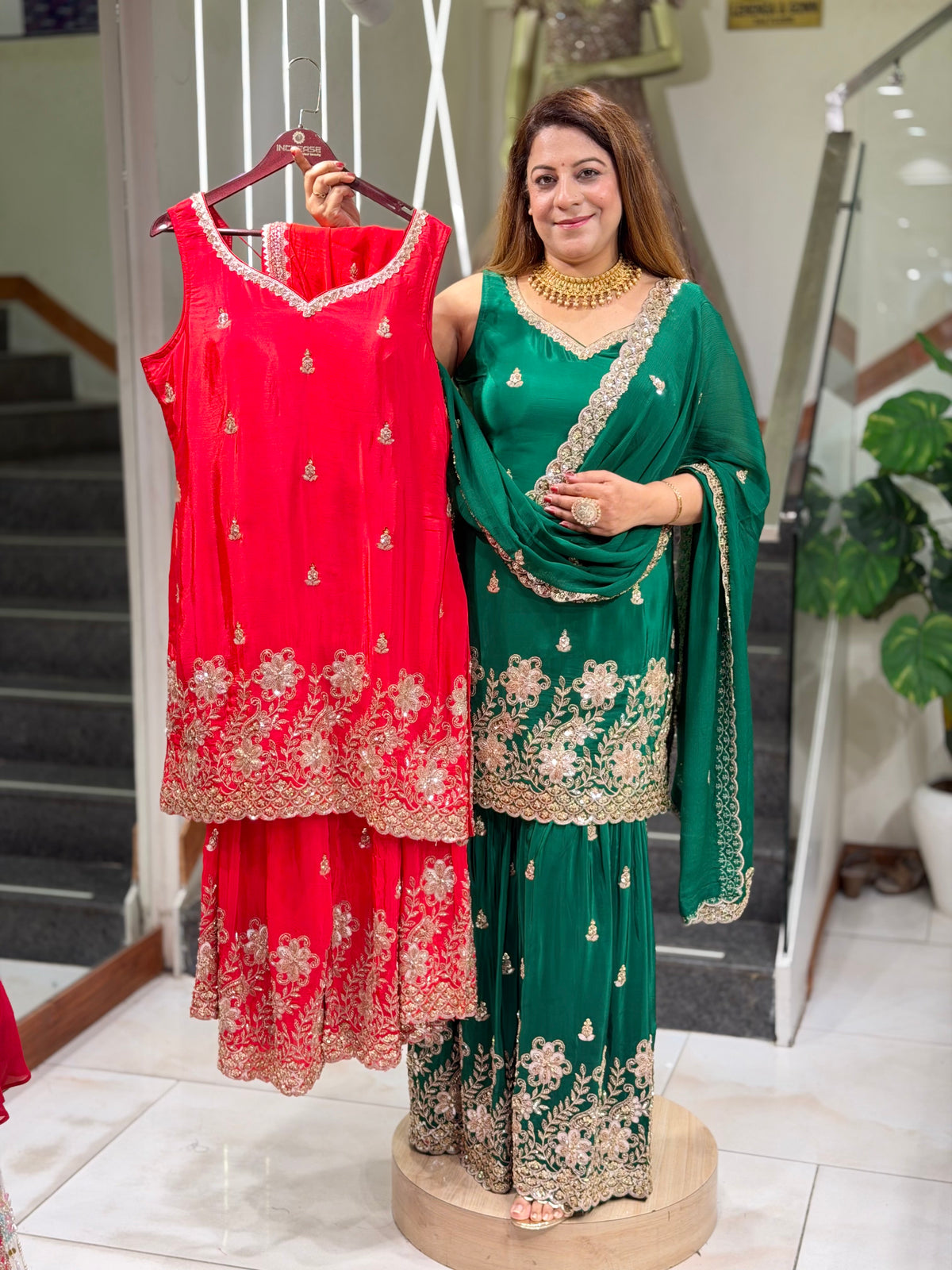 Zardozi Embroidered Sleeveless Short Kurta with Gharara & Dupatta Set | Increase Fashion