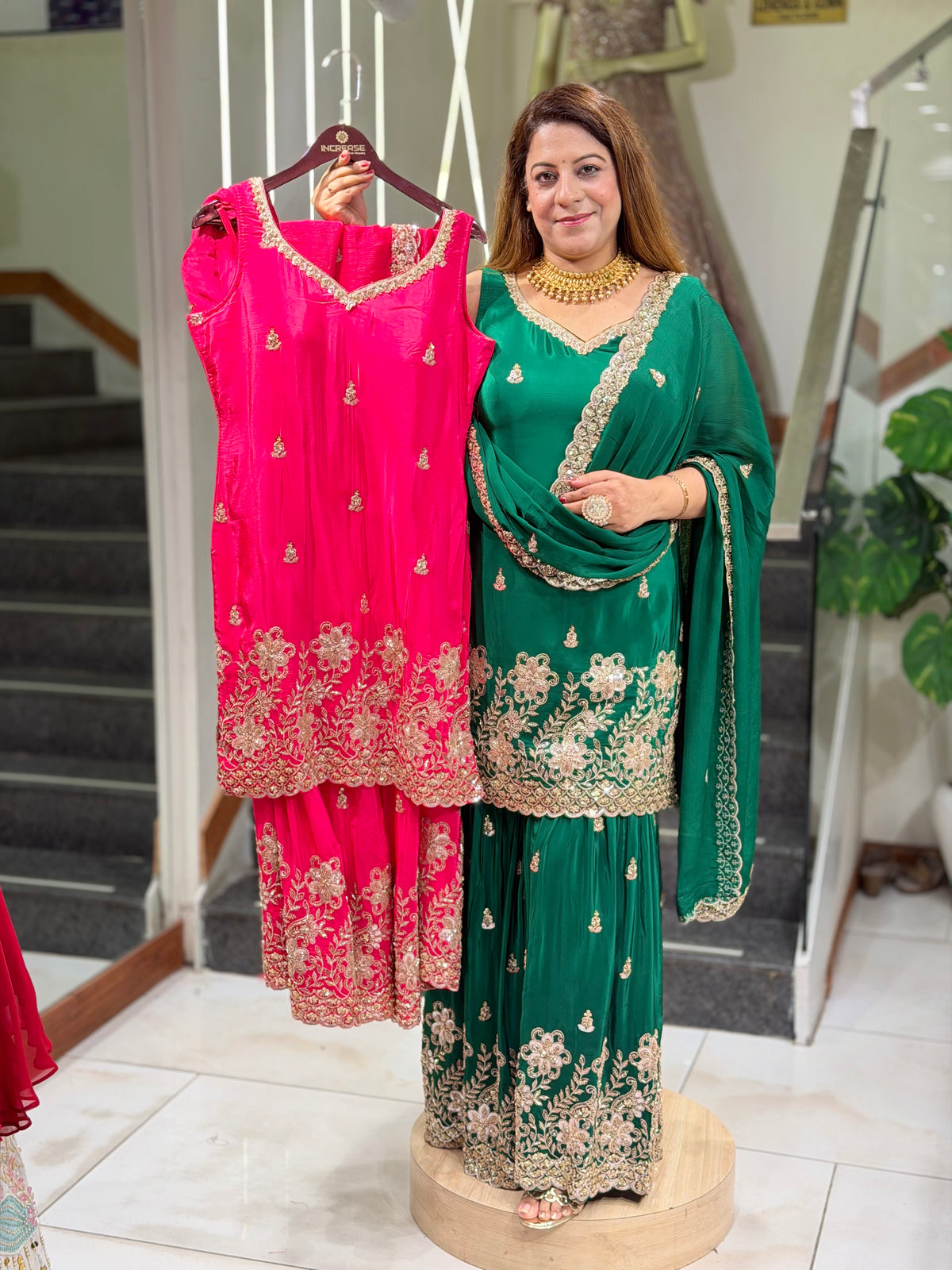 Zardozi Embroidered Sleeveless Short Kurta with Gharara & Dupatta Set | Increase Fashion