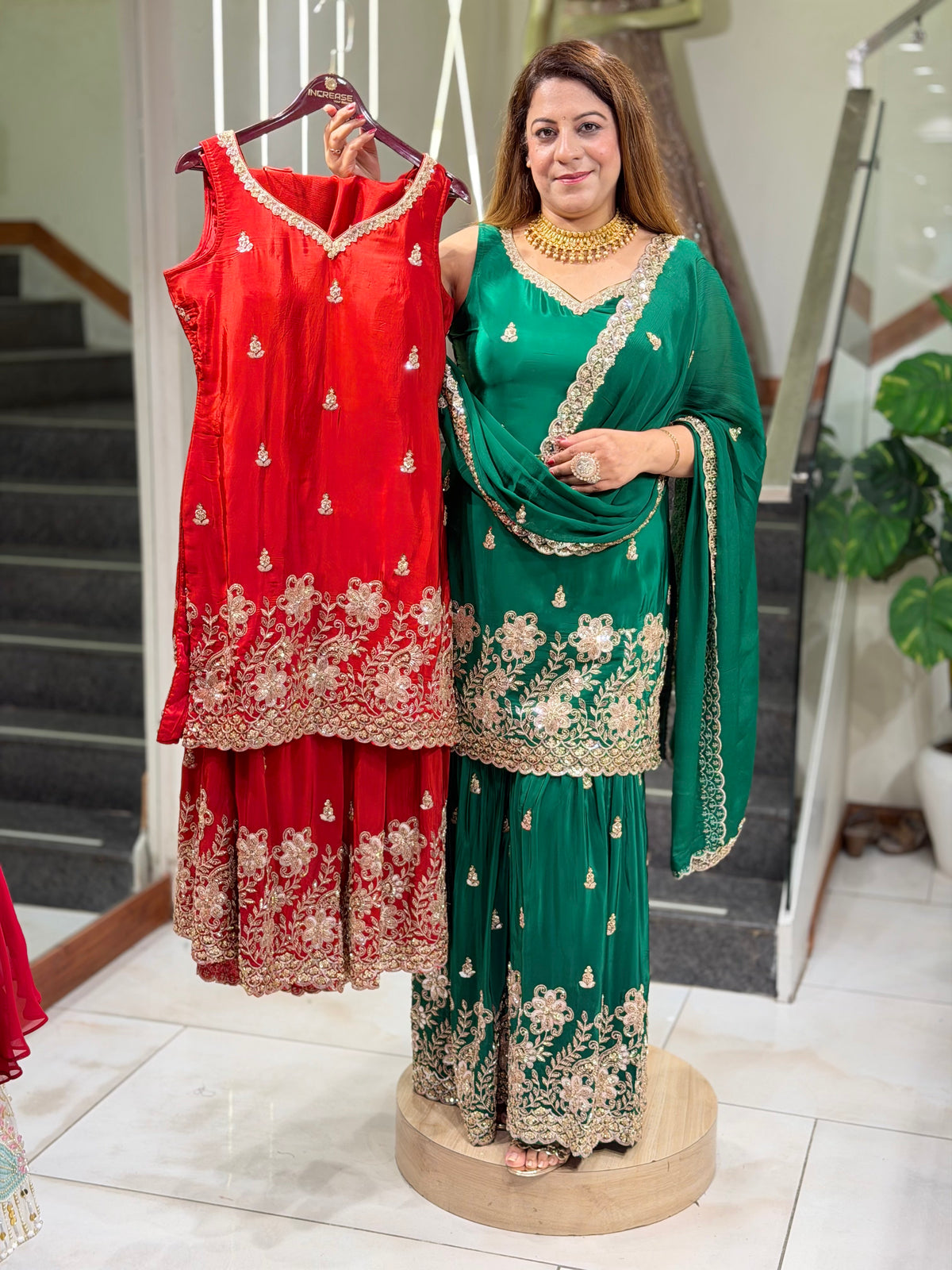 Zardozi Embroidered Sleeveless Short Kurta with Gharara & Dupatta Set | Increase Fashion
