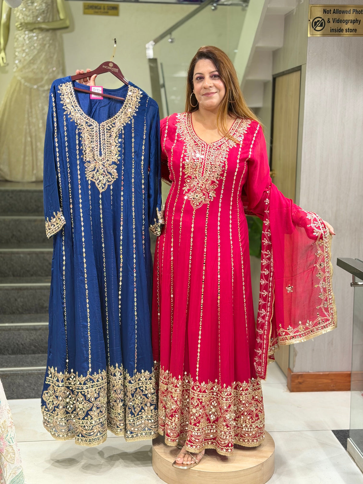 Zari & Mirror-Work Flared Anarkali Suit with Dupatta | Increase Fashion
