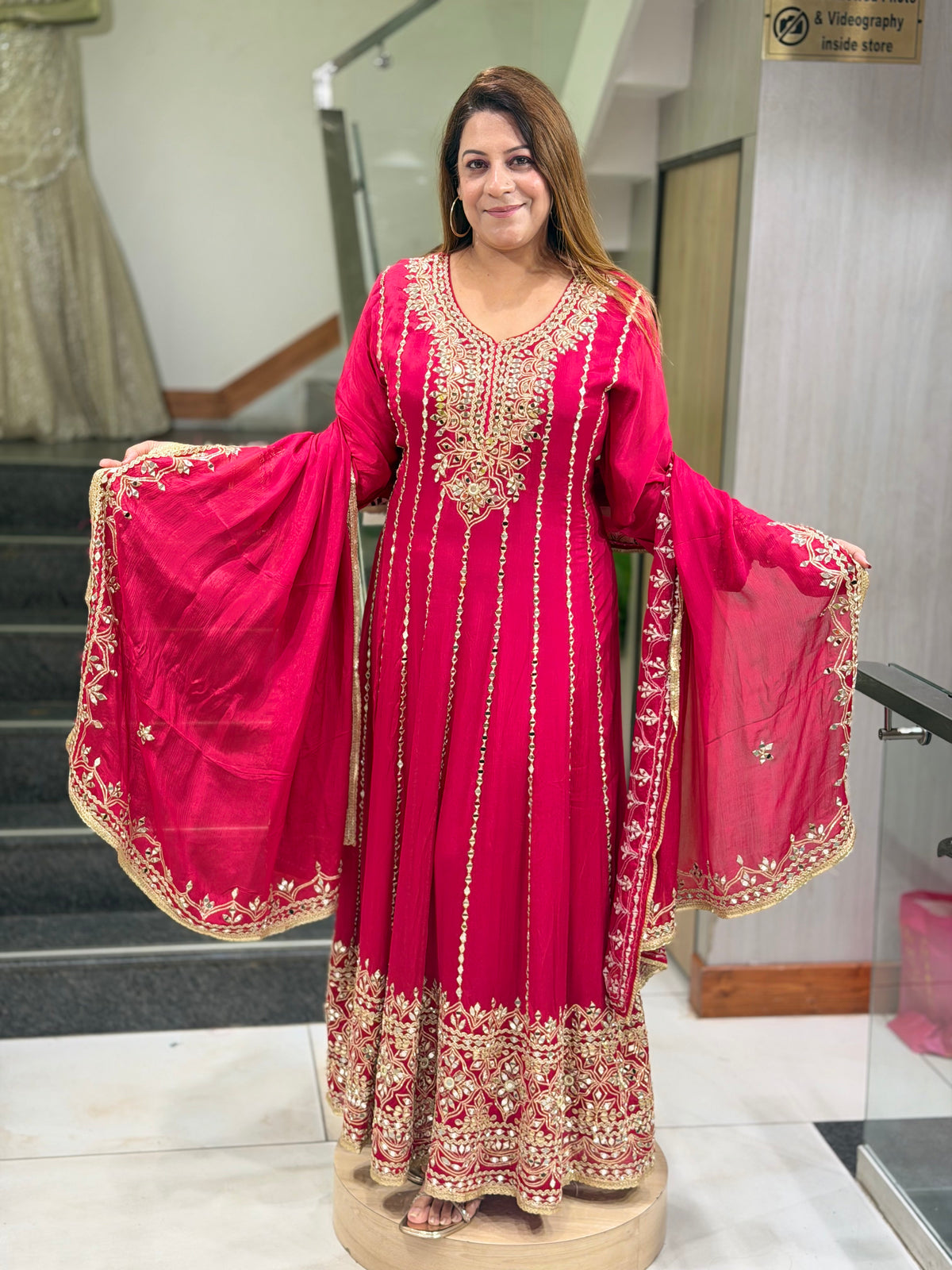 Zari & Mirror-Work Flared Anarkali Suit with Dupatta | Increase Fashion