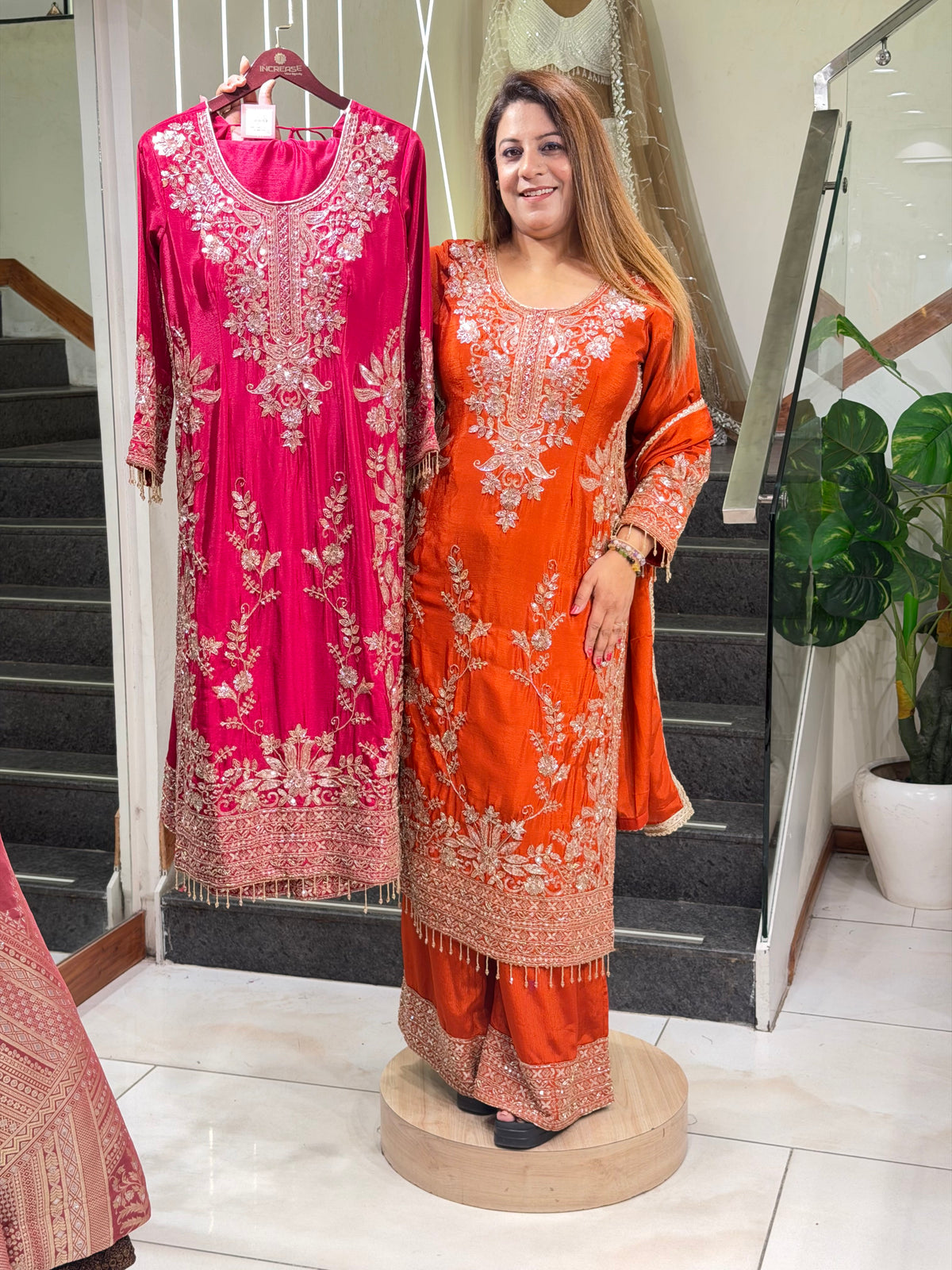 Rust-Orange Embroidered Palazzo Suit Set | Increase Fashion