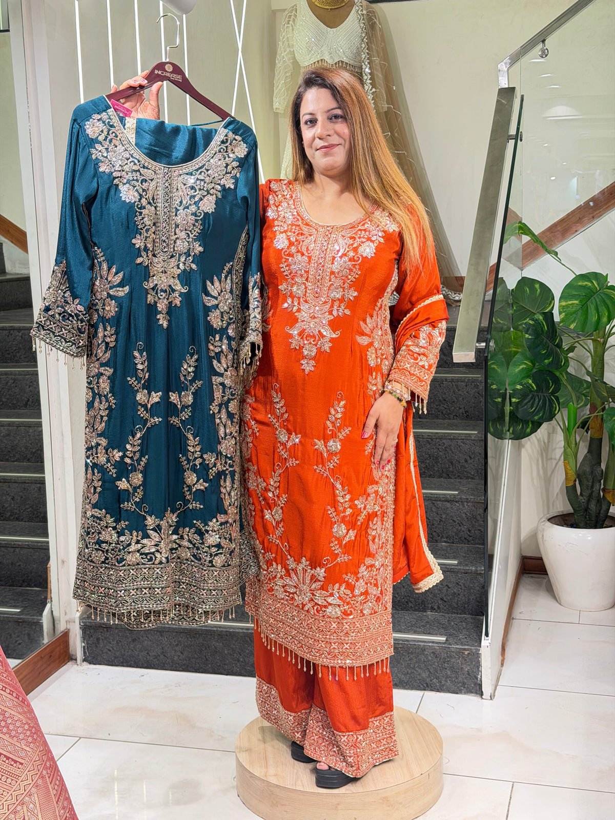 Rust-Orange Embroidered Palazzo Suit Set | Increase Fashion