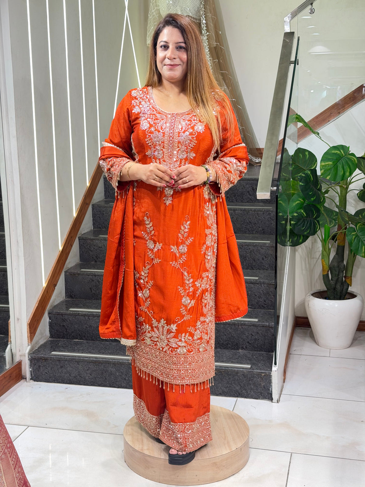 Rust-Orange Embroidered Palazzo Suit Set | Increase Fashion