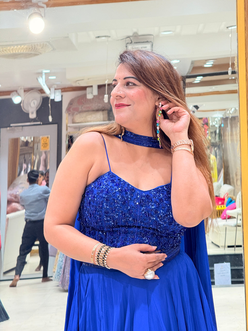 Royal Blue Cray Fabric Strap Prom Dress