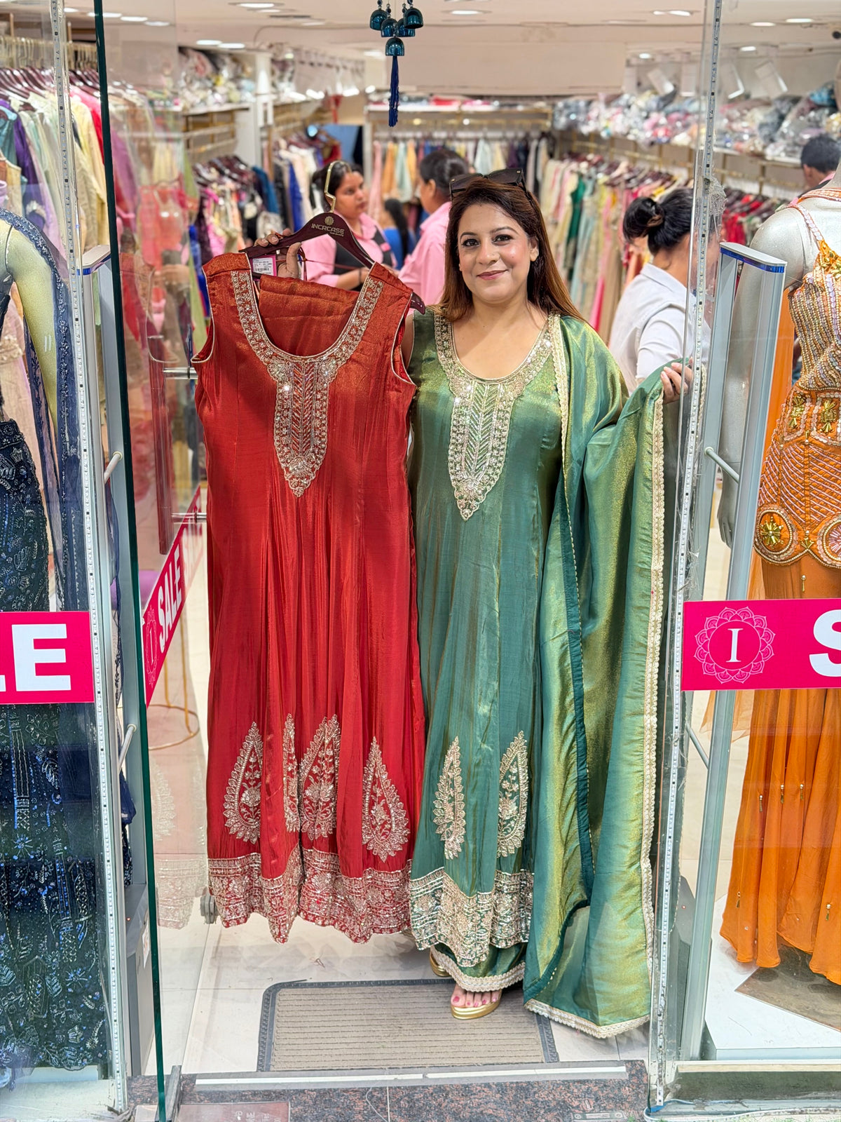 Olive Green Embroidered Tissue Anarkali Suit Set | Increase Fashion