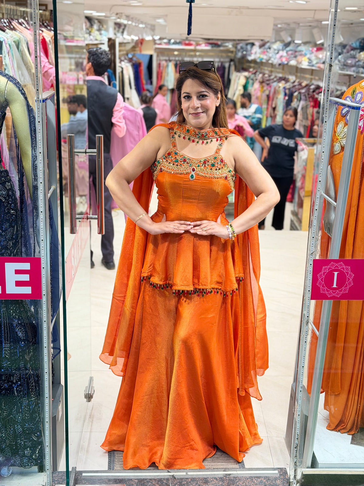 Burnt Orange Jewel-Embellished Peplum & Sharara Set