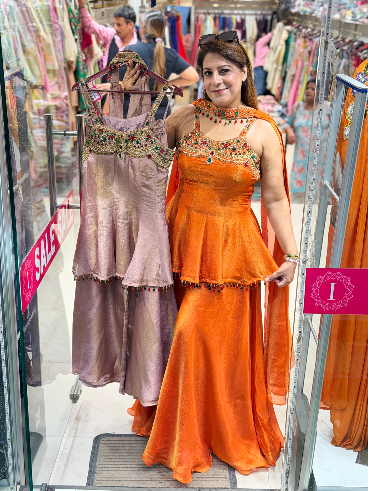 Burnt Orange Jewel-Embellished Peplum & Sharara Set
