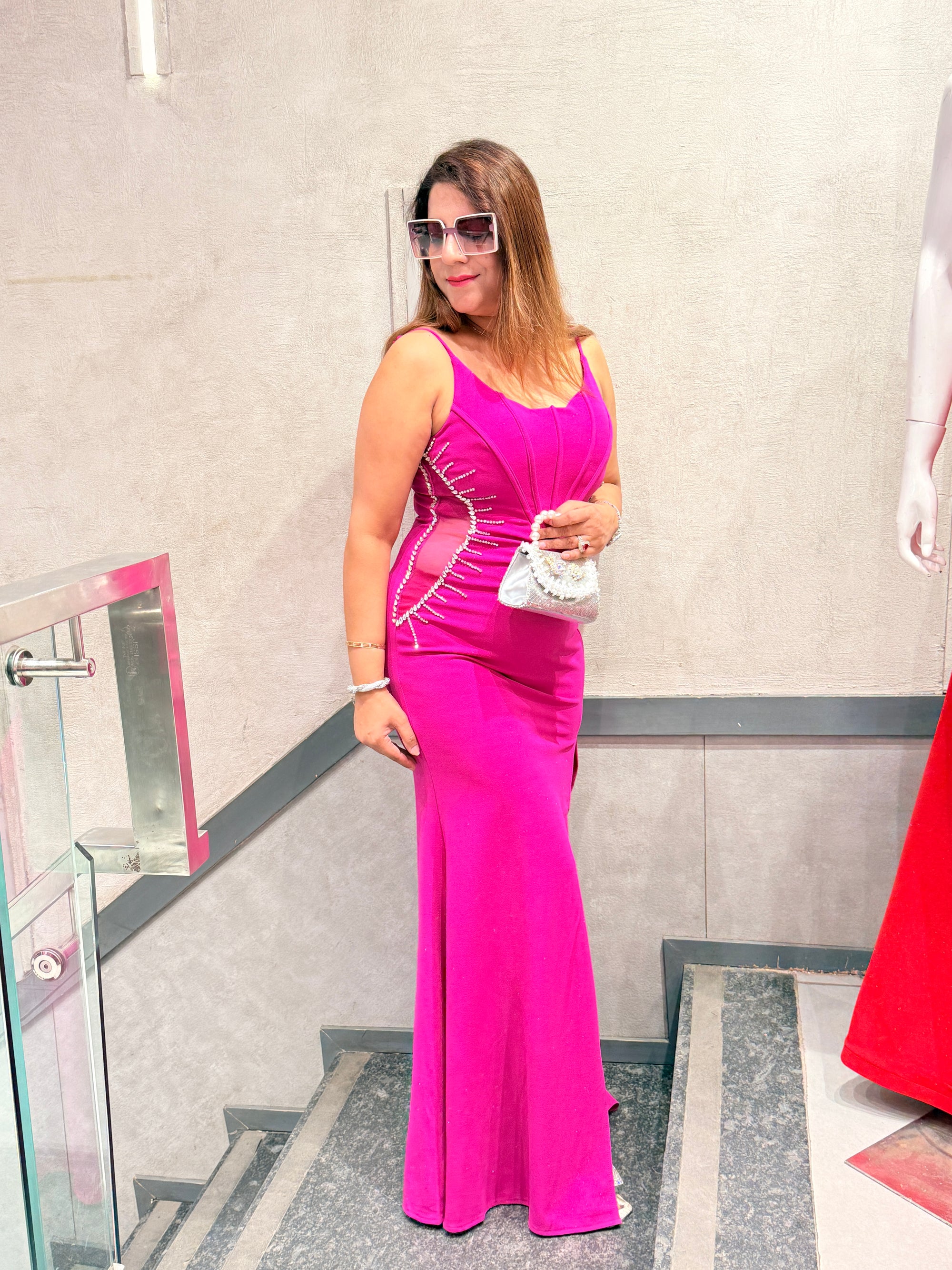 Hot Pink Bodycon Gown for Women