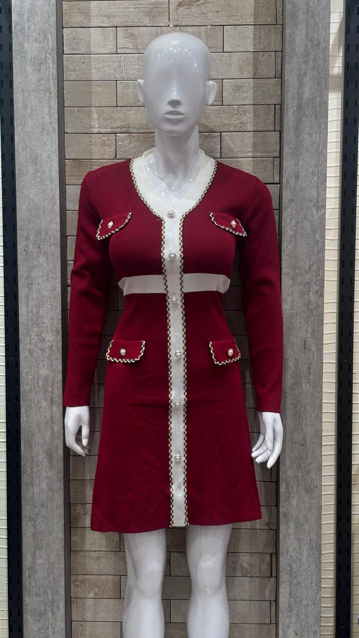 Buy Women’s Mini Dress – V Neck, Buttoned Slim A-Line with Front Split