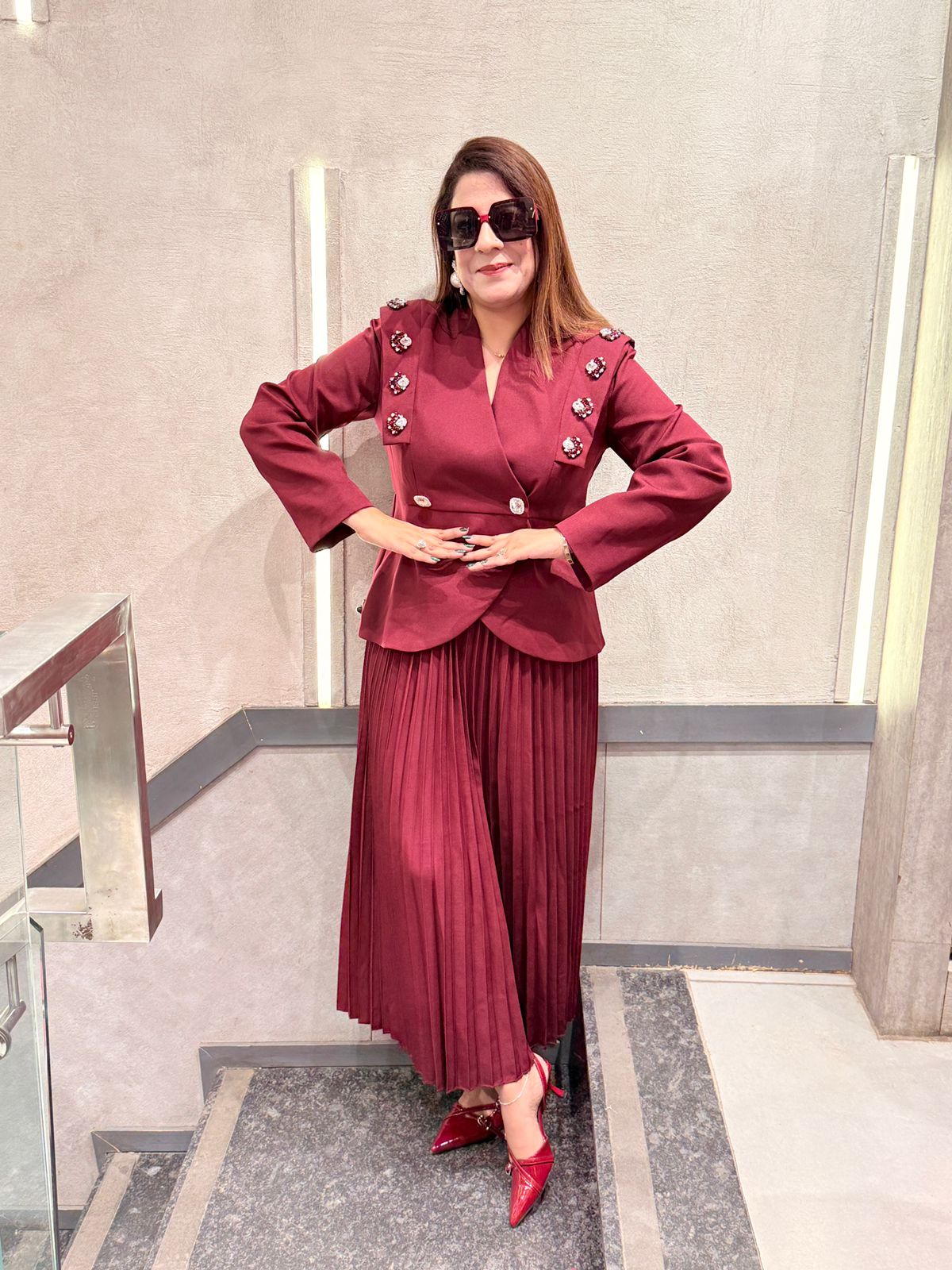 Premium Skirt Suit Set | Blazer with Pleated Skirt