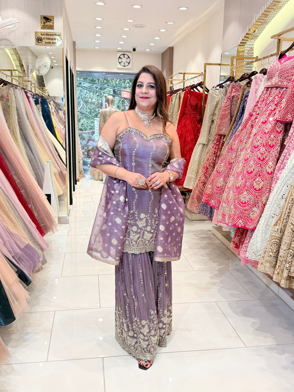 Lavender Embroidered Sharara Suit Set