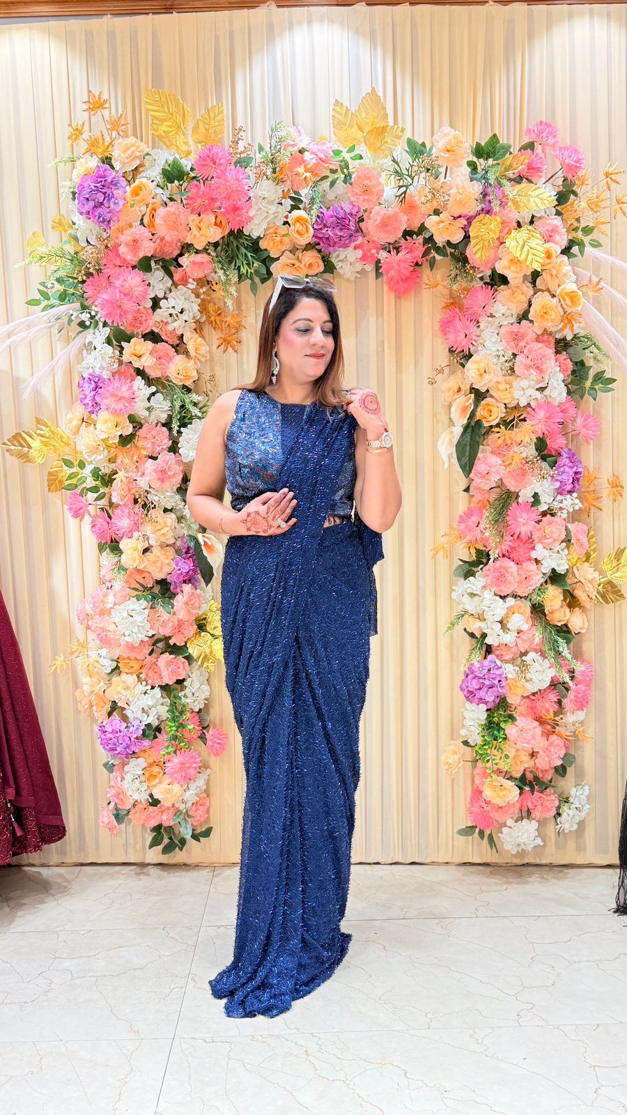 Midnight Blue Sequin Saree with Designer Blouse
