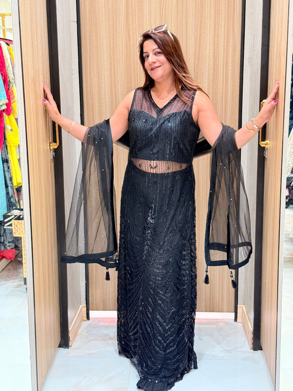 Designer Long Suit Net Fabric Dress