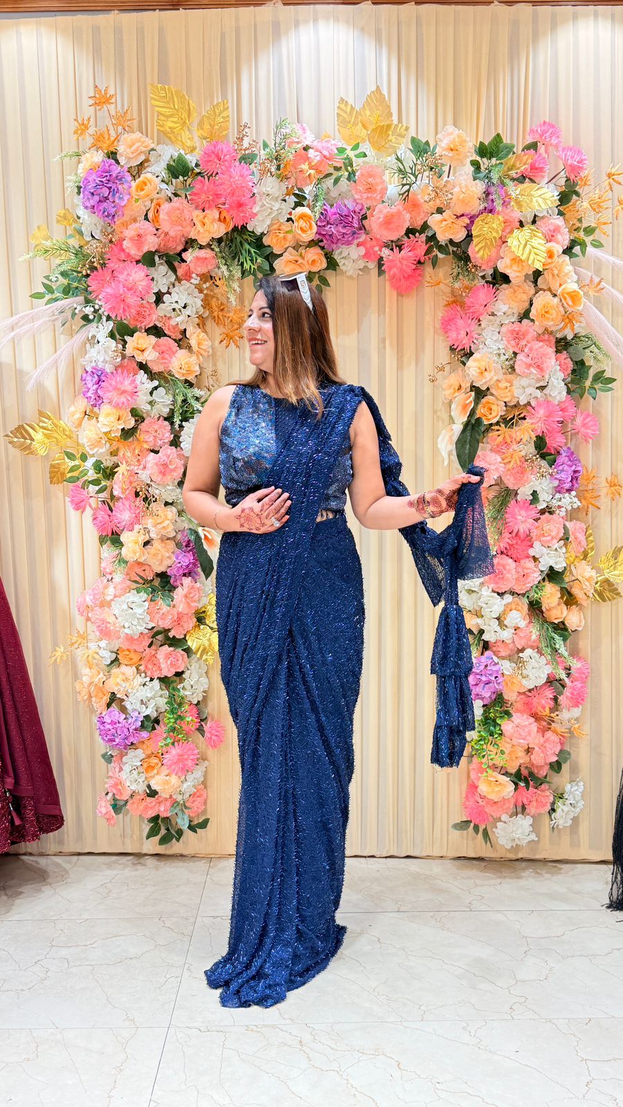 Midnight Blue Sequin Saree with Designer Blouse