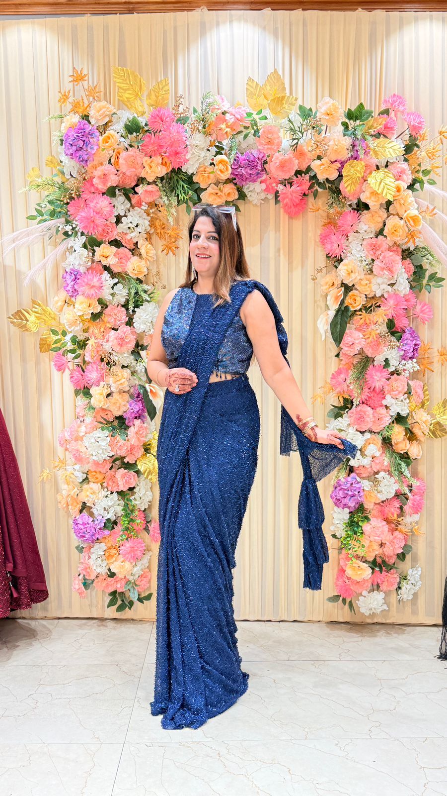 Midnight Blue Sequin Saree with Designer Blouse