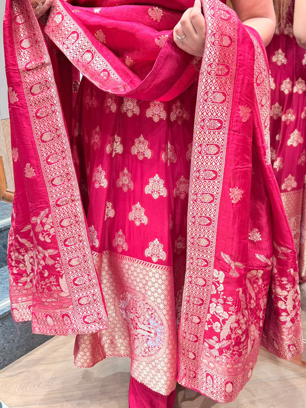 Buy Women’s Readymade Organza Suit Set with Banarasi Dupatta