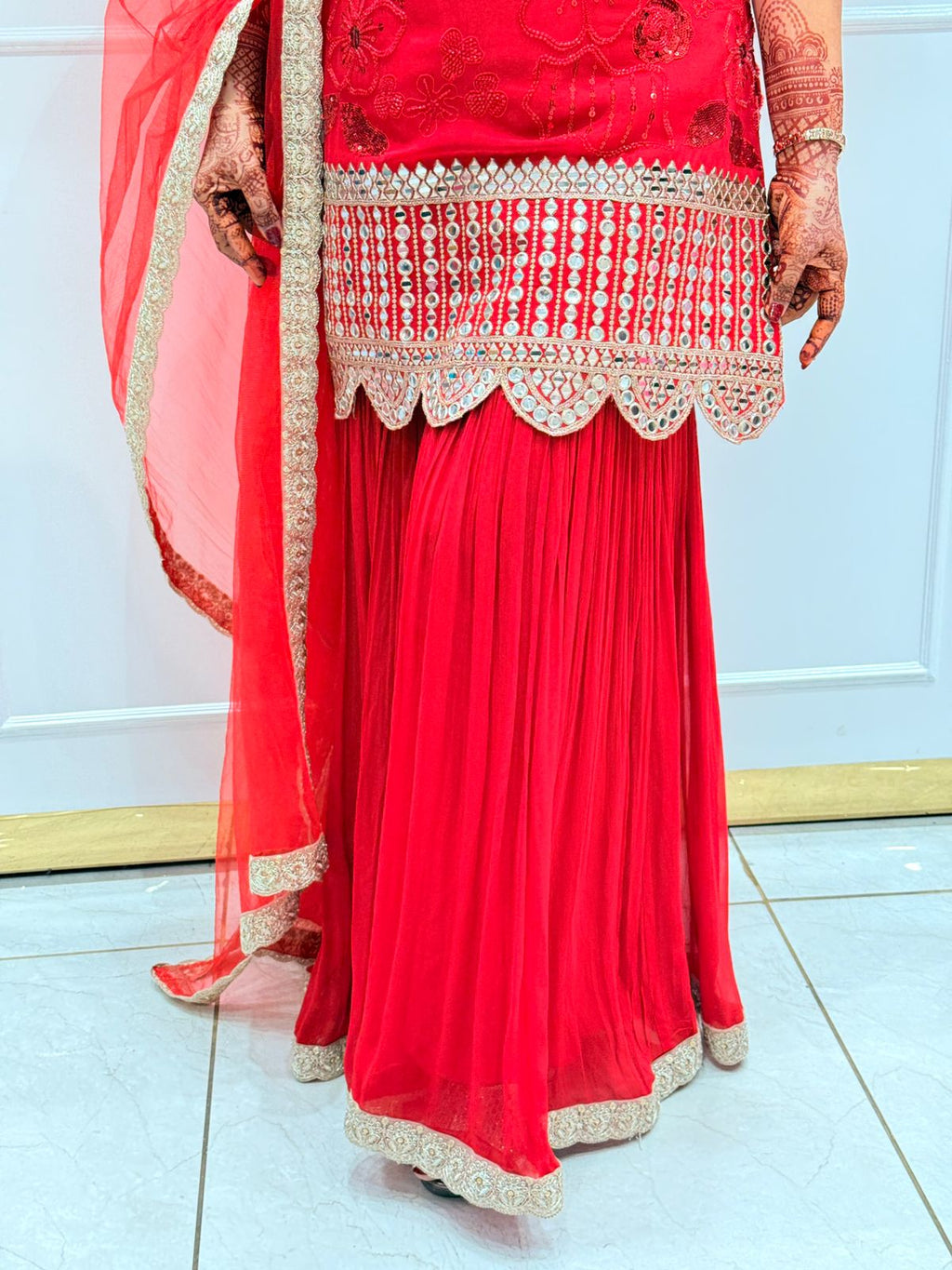 Buy New Georgette Embroidered Women's Stitched Kurti & Sharara with Dupatta Set