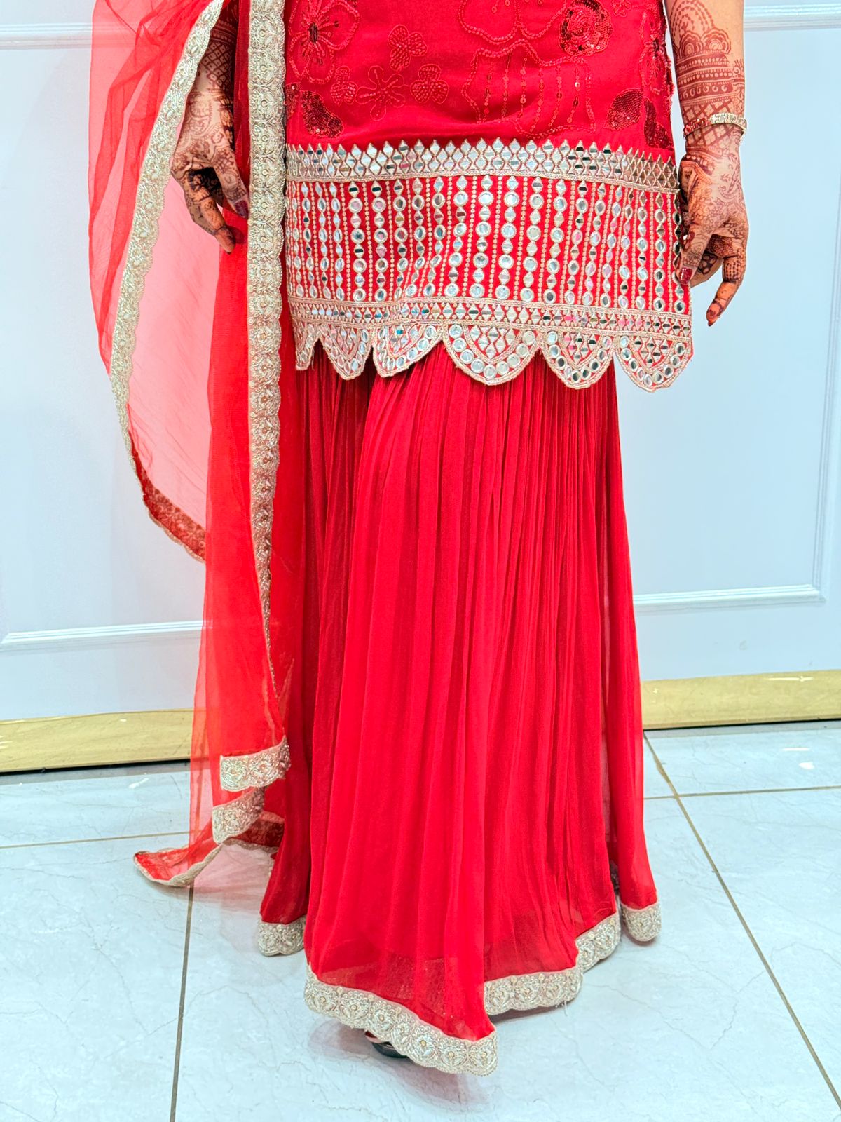 Buy New Georgette Embroidered Women's Stitched Kurti & Sharara with Dupatta Set