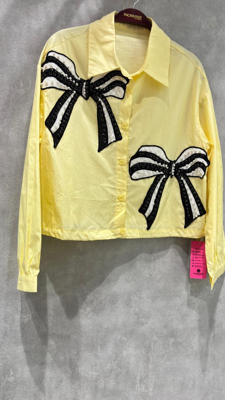 Cotton Bow Embroidered Shirt for Girls