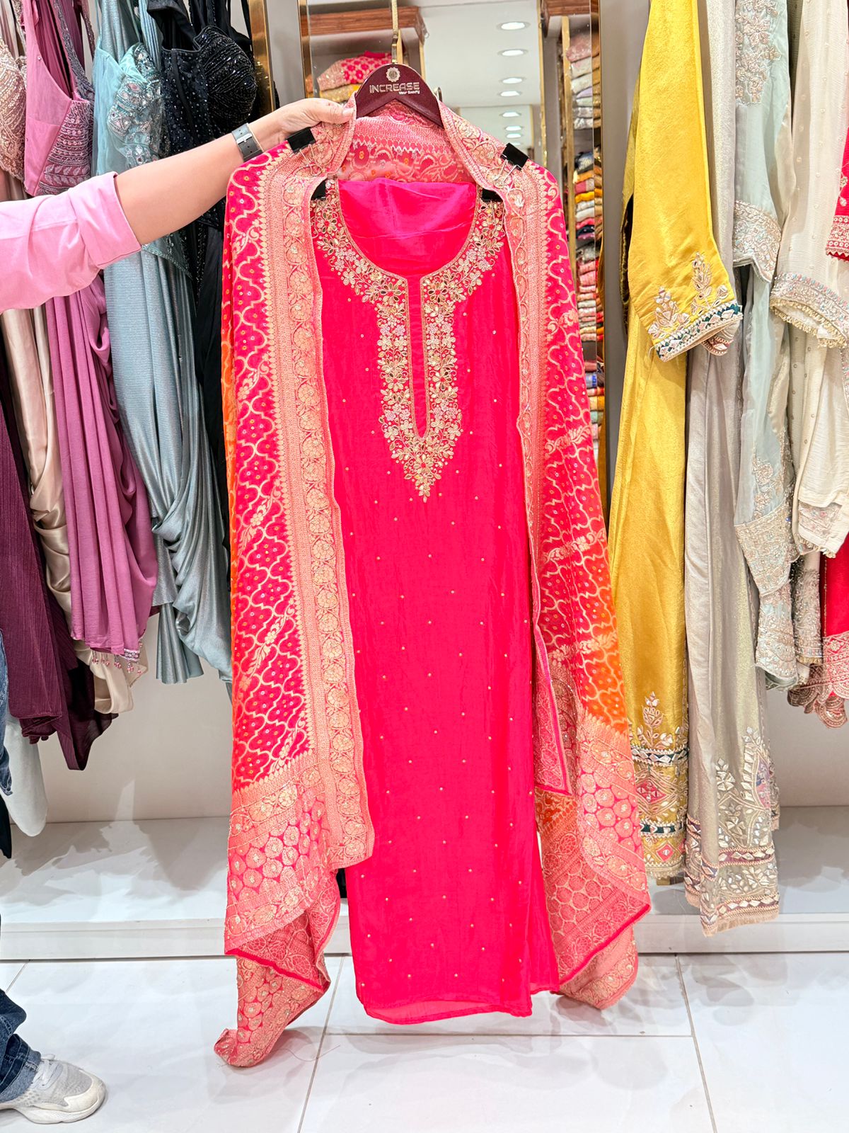 Orange Unstitched Suit with Silk Dupatta