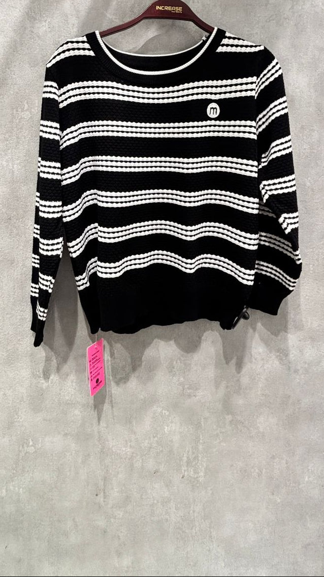 Women's Loose Fit Round Neck Striped Knitted Sweater