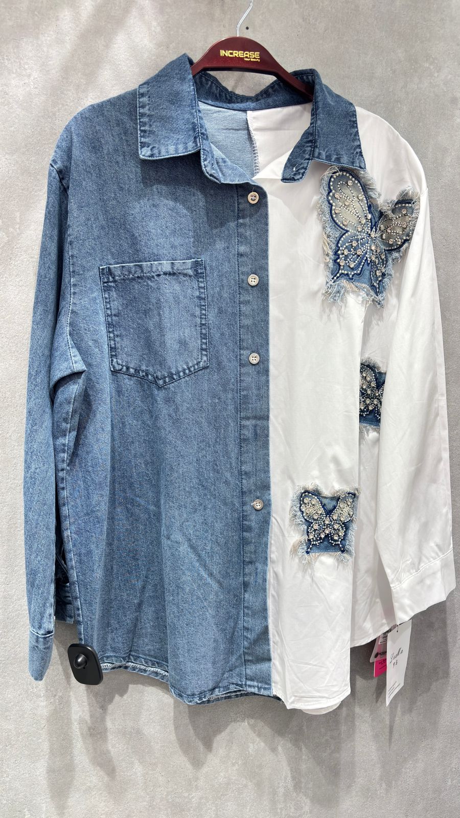 Women’s Half Denim & Half Cotton Embellished Regular Fit Shirt