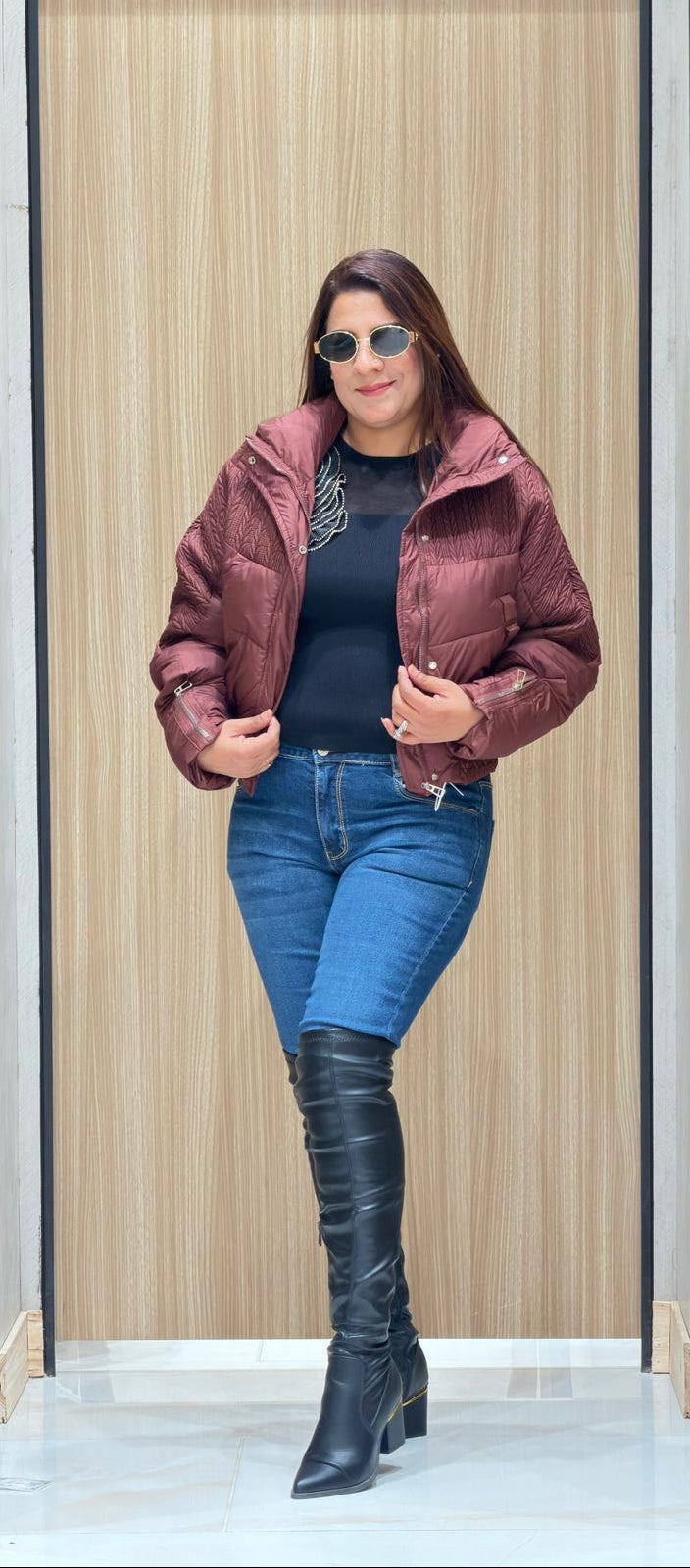 Maroon Cropped Puffer Jacket | Increase Fashion