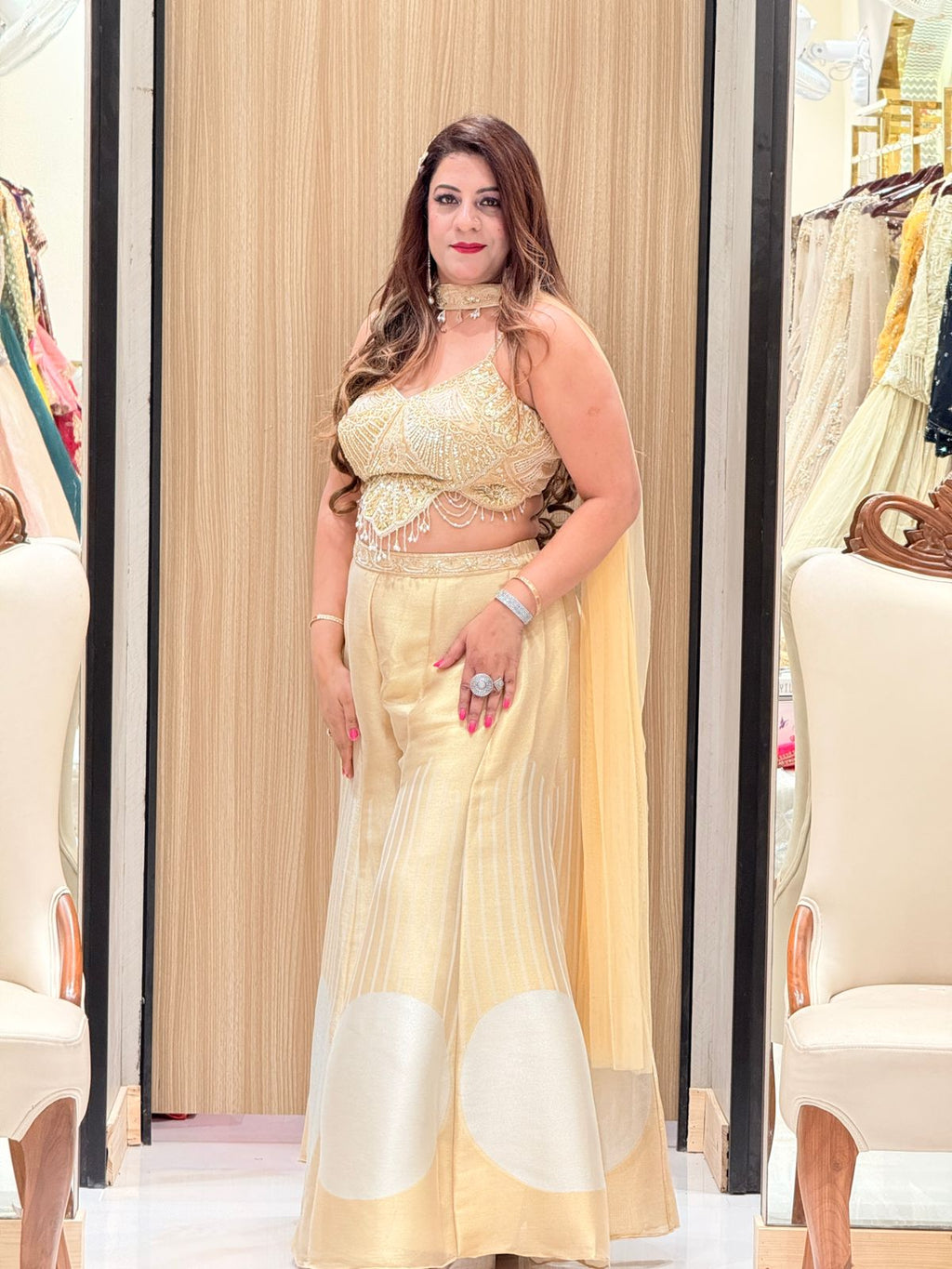 Golden Banarasi Crop Top Set – Increase Fashion