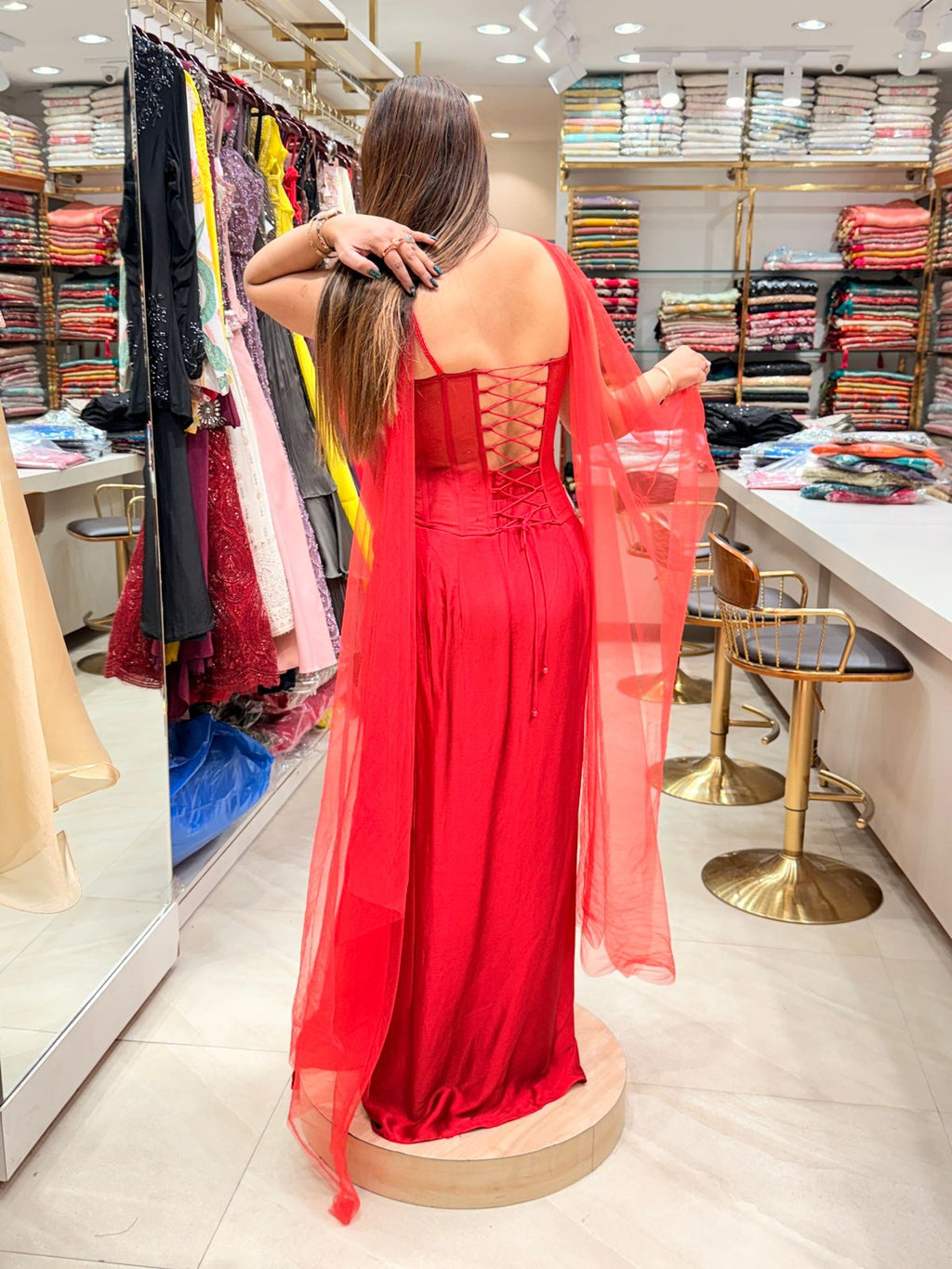 Drape Dress with Cut-Worked Dupatta