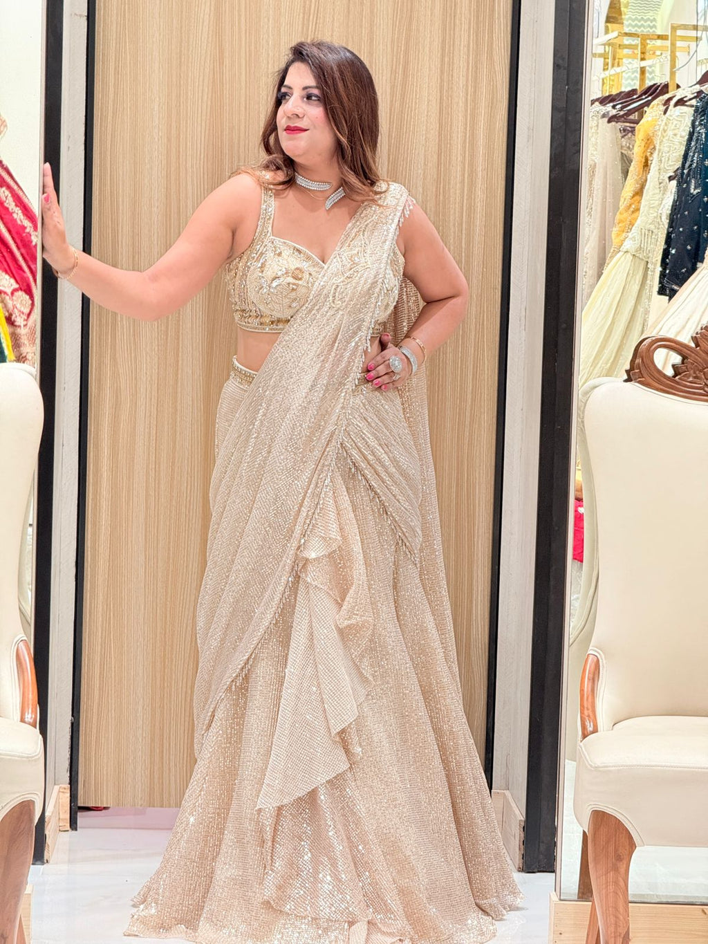 The Crystal Sparkle Draped Lehenga