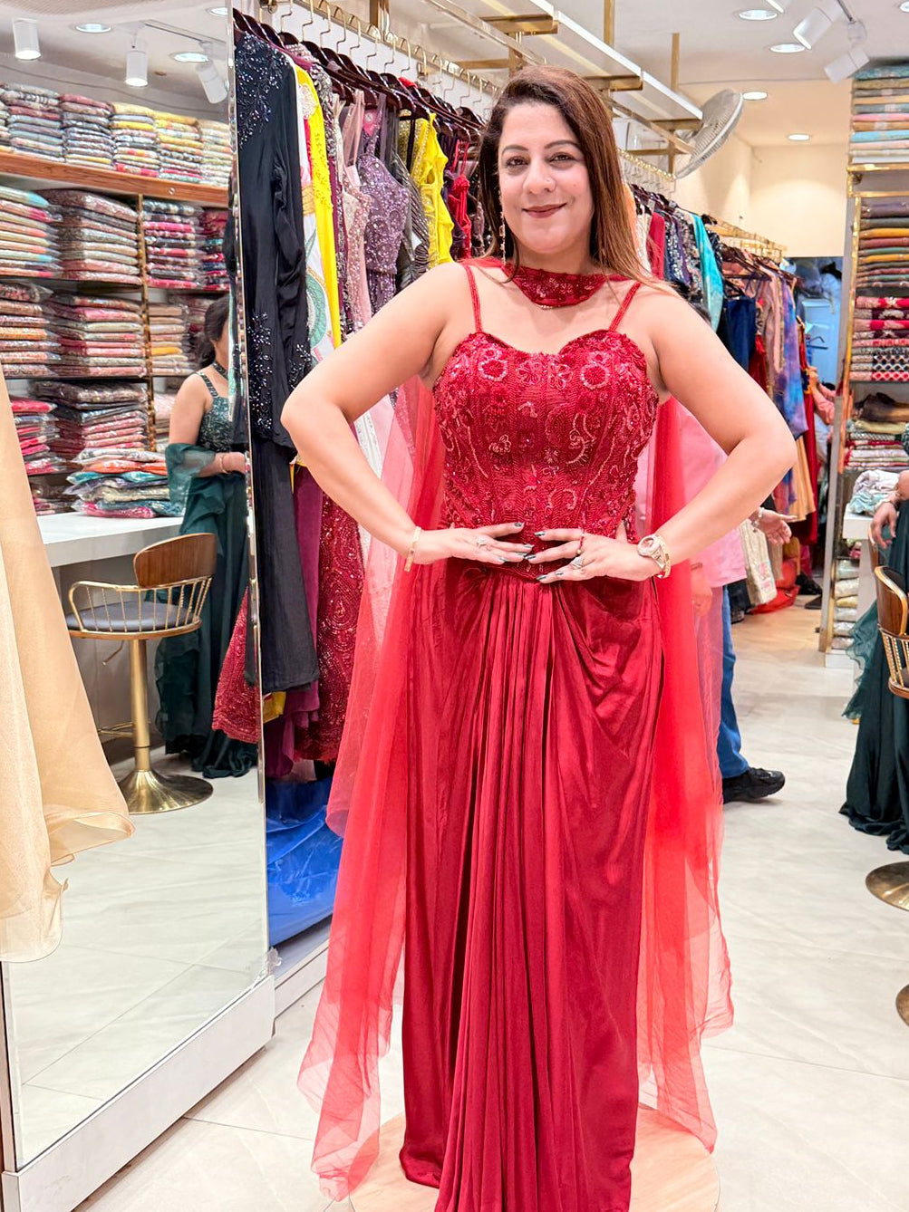 Drape Dress with Cut-Worked Dupatta