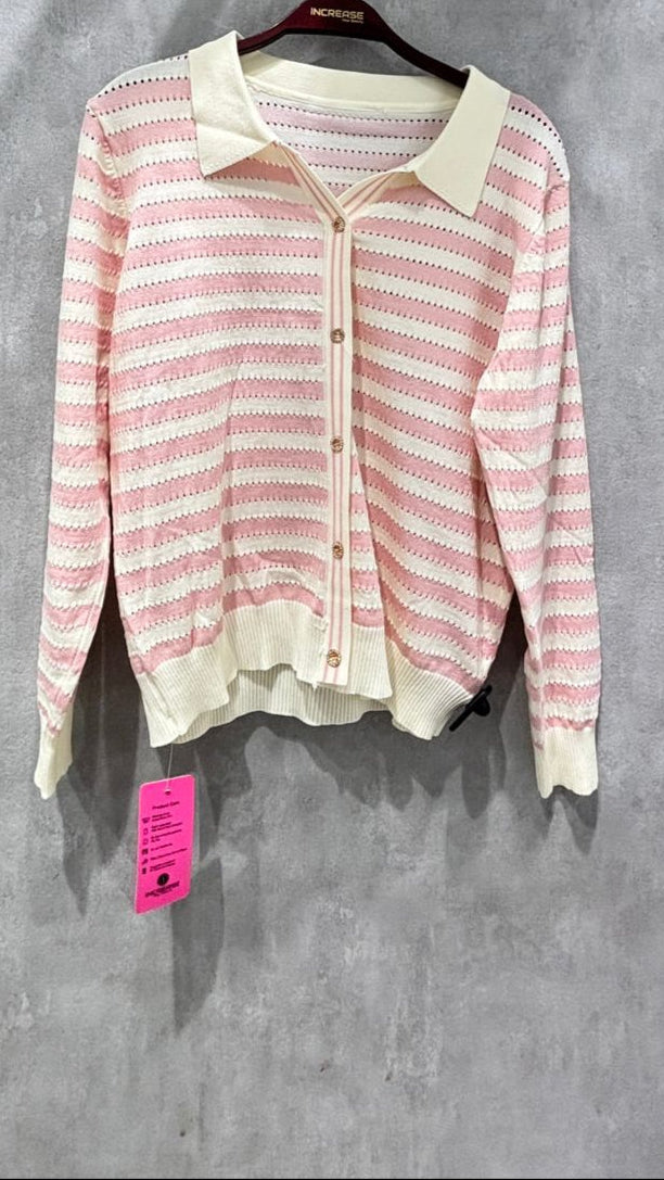 Striped Collared Button-Up Cardigan