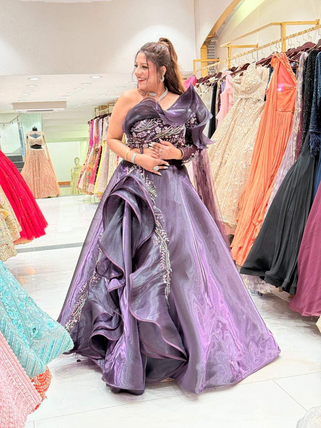 Glamorous One-Shoulder Designer Gown
