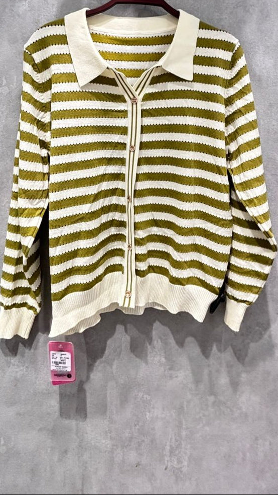 Striped Collared Button-Up Cardigan