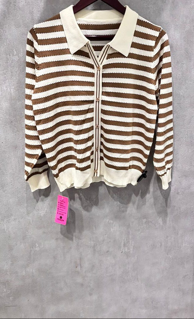 Striped Collared Button-Up Cardigan